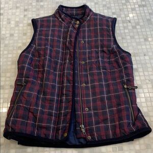 Red Plaid Quilted Petite Vest by Talbots with Corduroy Detailing